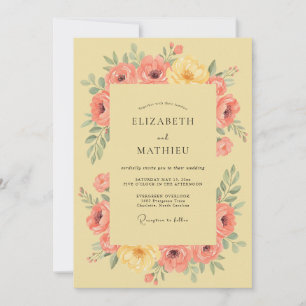 Convites Casamento Romance Floral Amarelo Pêssego