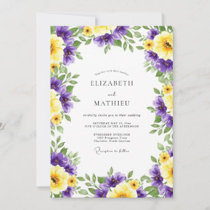 Convites Casamento Romance Floral Amarelo Roxo