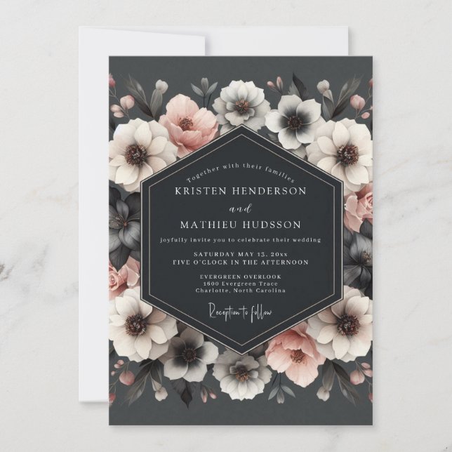 Convites Casamento Romance Floral Ameixa (Frente)