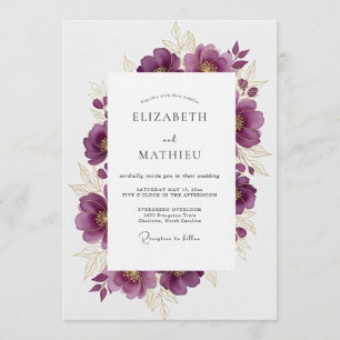 Convites Casamento Romance Floral Ameixa