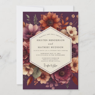Convites Casamento Romance Floral Ameixa Moody