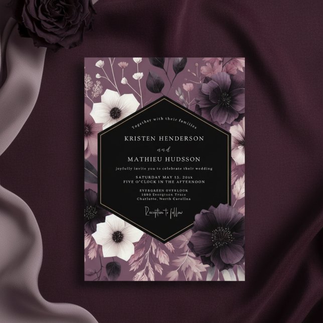 Convites Casamento Romance Floral Ameixa Moody (Criador carregado)