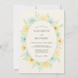 Convites Casamento Romance Floral Azul Amarelo
