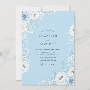 Convites Casamento Romance Floral Azul Céu