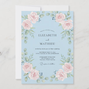 Convites Casamento Romance Floral Azul Claro
