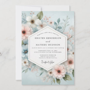 Convites Casamento Romance Floral Azul Claro