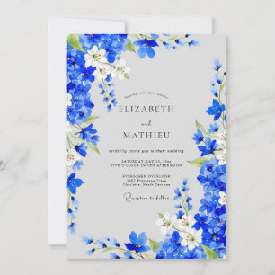 Convites Casamento Romance Floral Azul Cobalto