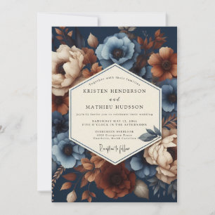 Convites Casamento Romance Floral Azul Marinho