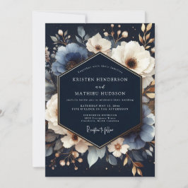 Convites Casamento Romance Floral Azul Marinho