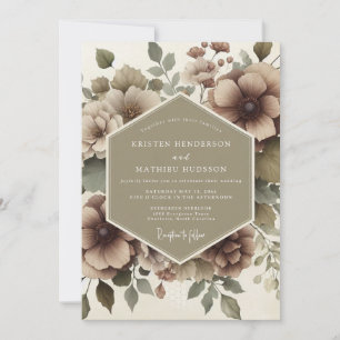 Convites Casamento Romance Floral Bege