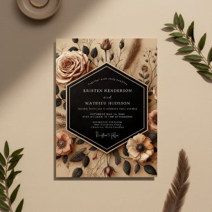 Convites Casamento Romance Floral Bege Outono