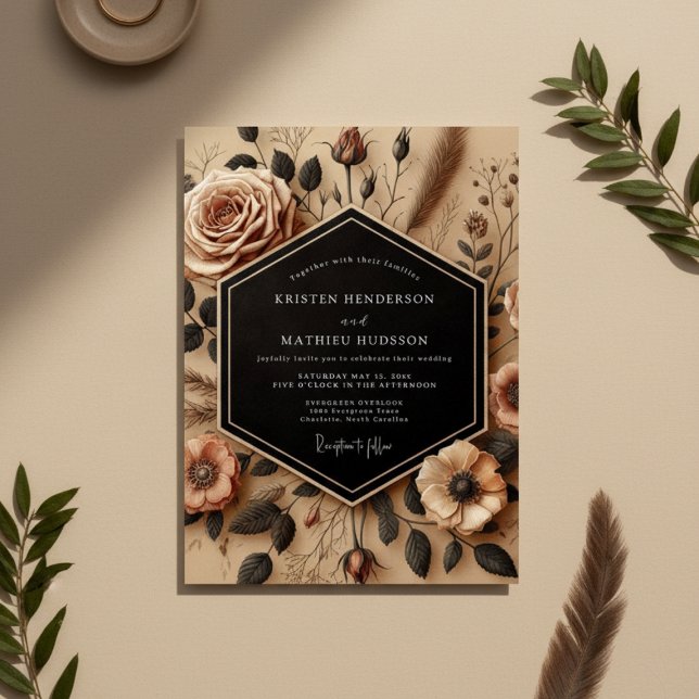 Convites Casamento Romance Floral Bege Outono (Criador carregado)