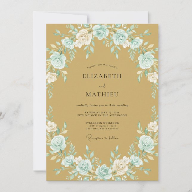 Convites Casamento Romance Floral Beijo Azul (Frente)