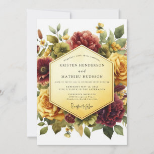 Convites Casamento Romance Floral Borgonha