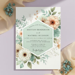 Convites Casamento Romance Floral Botânico Creme