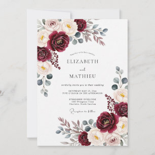 Convites Casamento Romance Floral Burgundy Pintura