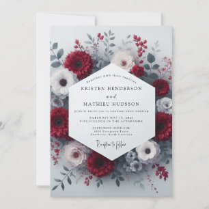 Convites Casamento Romance Floral Carmesim