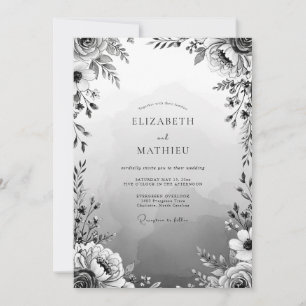 Convites Casamento Romance Floral Cinza