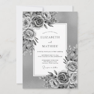 Convites Casamento Romance Floral Cinza Pintura