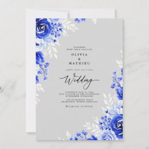 Convites Casamento Romance Floral Cobalto