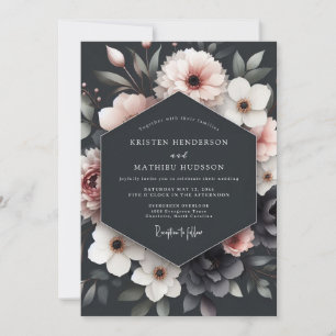 Convites Casamento Romance Floral com Beijo de Carvão