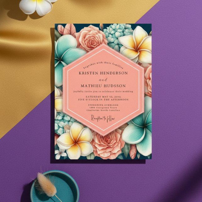 Convites Casamento Romance Floral Coral (Criador carregado)