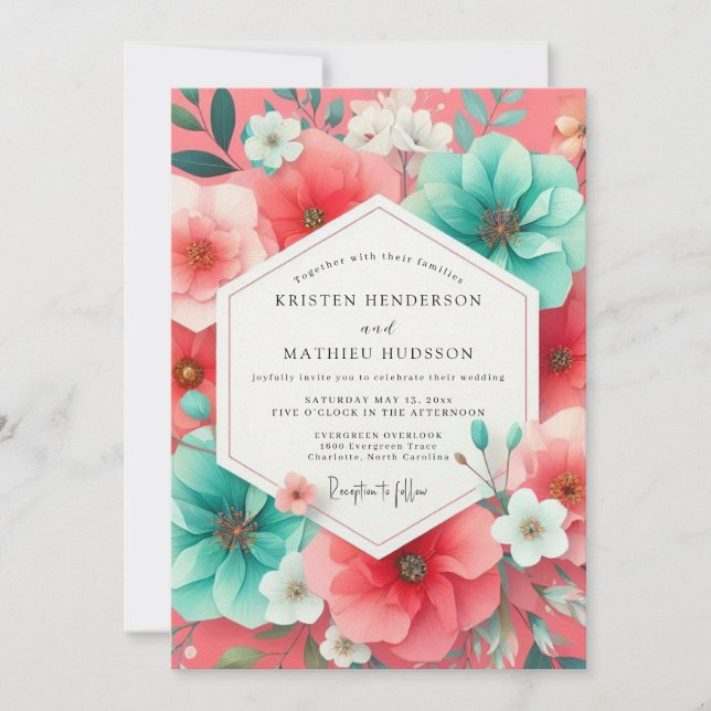 Convites Casamento Romance Floral Coral (Frente)