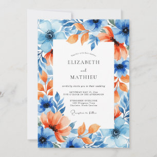 Convites Casamento Romance Floral Coral Azul