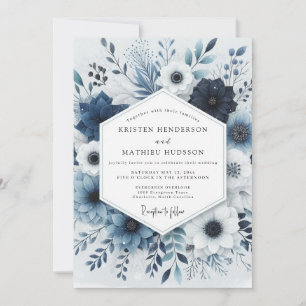 Convites Casamento Romance Floral Crepúsculo Azul Marinho