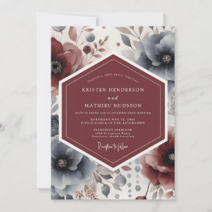 Convites Casamento Romance Floral de Borgonha à Meia-Noite