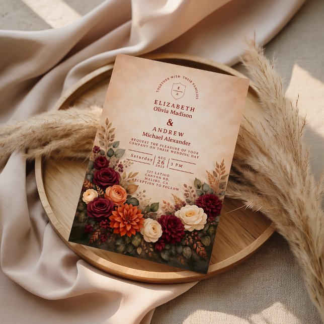 Convites Casamento Romance Floral de Outono (Criador carregado)
