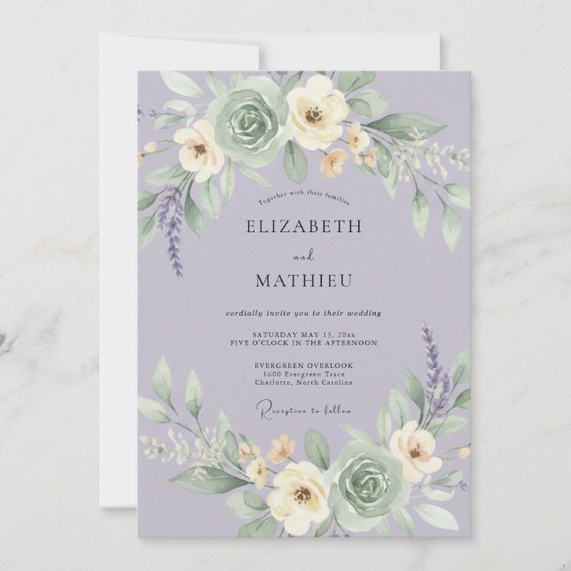 Convites Casamento Romance Floral Delicado Lavanda (Frente)