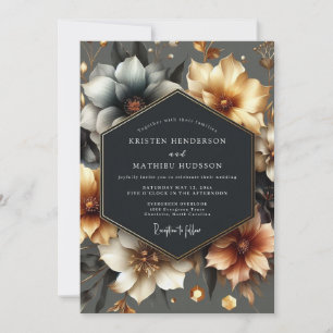 Convites Casamento Romance Floral Dourado