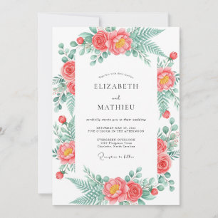 Convites Casamento Romance Floral em Flor Coral