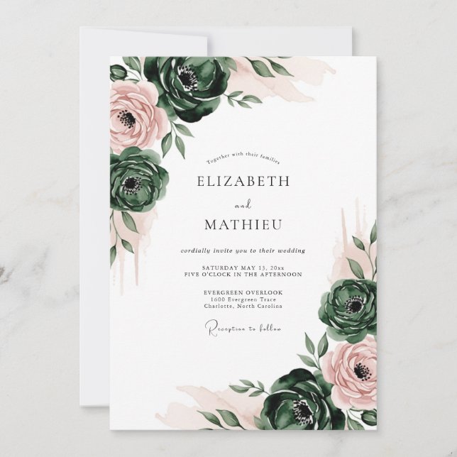 Convites Casamento Romance Floral Esmeralda (Frente)