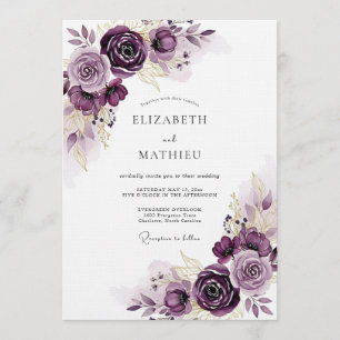 Convites Casamento Romance Floral Etéreo Ameixa