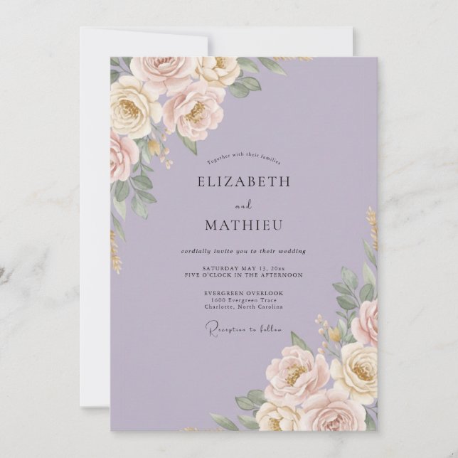 Convites Casamento Romance Floral Etéreo Lavanda (Frente)