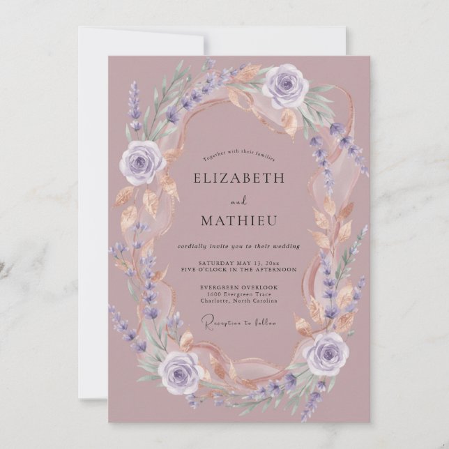 Convites Casamento Romance Floral Etéreo Rosa Malva (Frente)