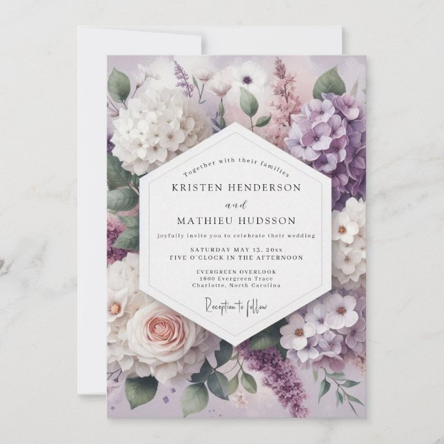 Convites Casamento Romance Floral Lavanda (Frente)