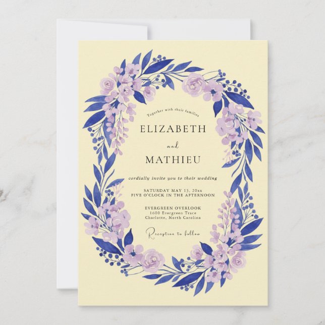 Convites Casamento Romance Floral Lavanda Azul (Frente)