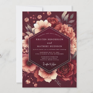 Convites Casamento Romance Floral Luxuriante Borgonha