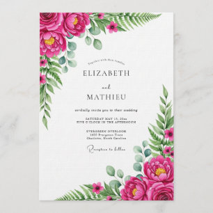 Convites Casamento Romance Floral Luxuriante Magenta