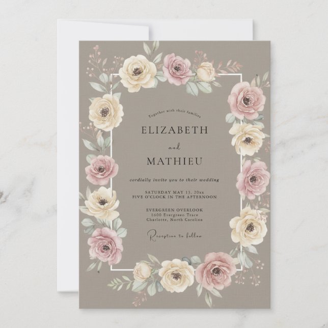 Convites Casamento Romance Floral Malva (Frente)