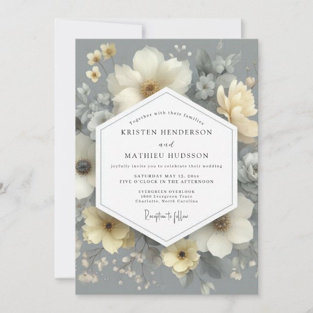 Convites Casamento Romance Floral Marfim (Frente)