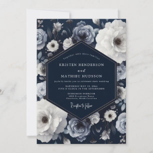Convites Casamento Romance Floral Marinho