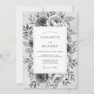 Convites Casamento Romance Floral Monocromático