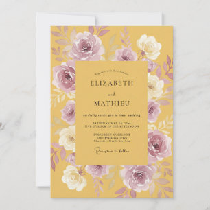 Convites Casamento Romance Floral Mostarda