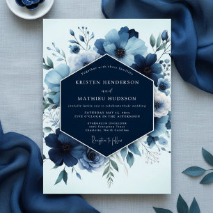 Convites Casamento Romance Floral Naval Luxuriante