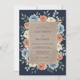 Convites Casamento Romance Floral Navy em Flor