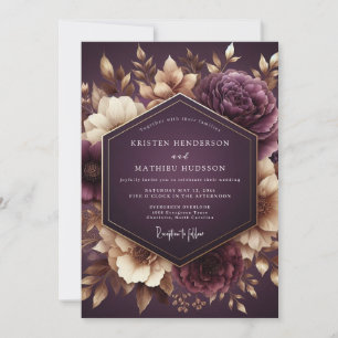 Convites Casamento Romance Floral Nocturno de Ameixa